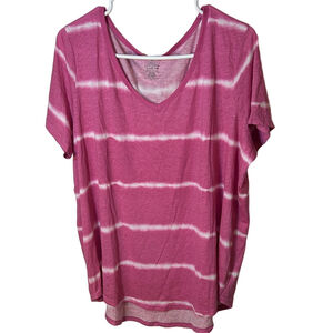 George Pink and White Tie-Dye Short Sleeve V-Neck Tee